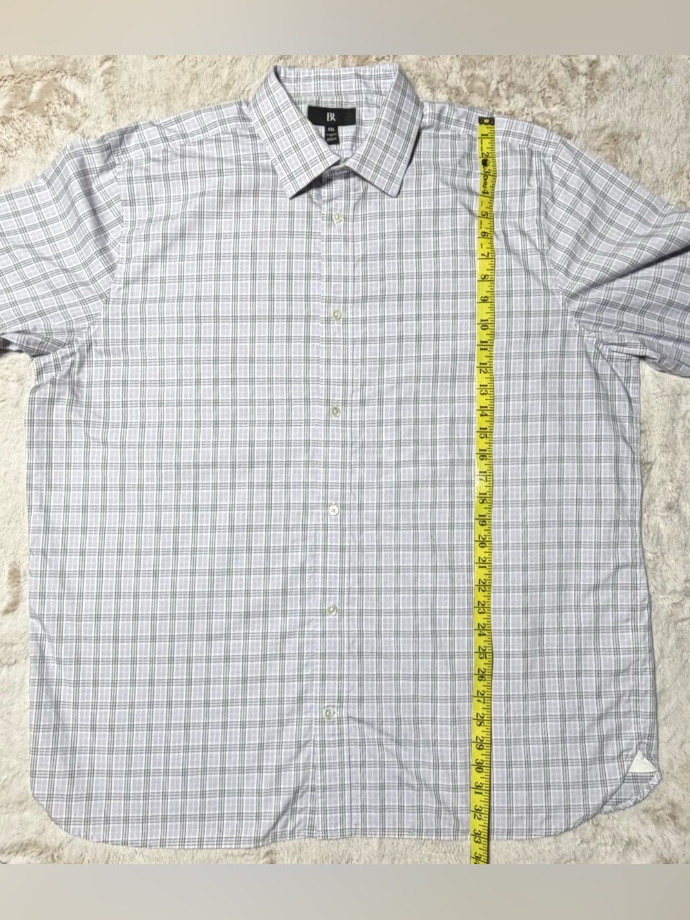 Freshly Dry-Cleaned Banana Republic Men's Button-Up White With Blue Plaid XX - Picture 6 of 8